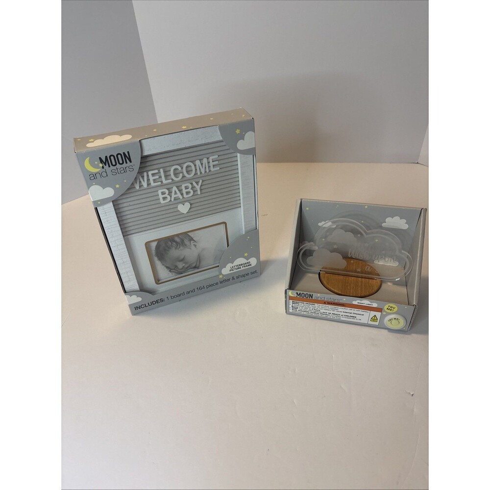 MOON & STARS Baby Set Wish upon a star Night Light & Welcome Baby Picture Frame